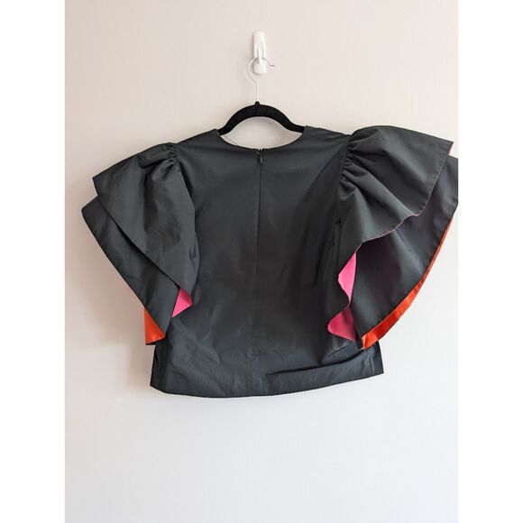 Zara Bloggers Favorite Ruffle Voluminous Sleeve Blouse Top Black Size Small - Picture 5 of 10